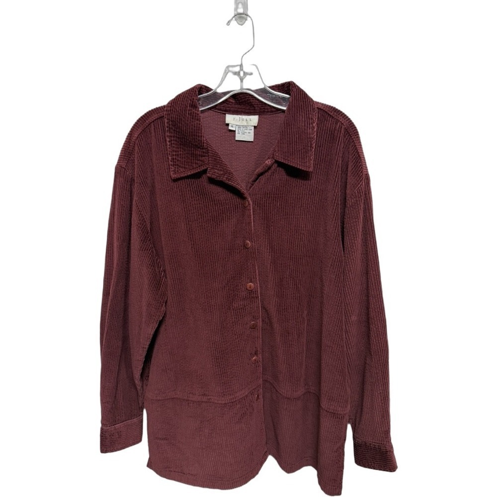 J. Jill Vintage Corduroy Shirt Jacket 100% Cotton Cranberry Purple Oversized XL